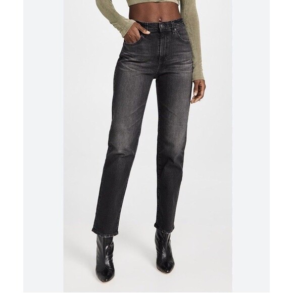 AG Adriano Goldschmied Saige High Rise Straight Jeans Black Size 29 Inseam 29 - Picture 1 of 13